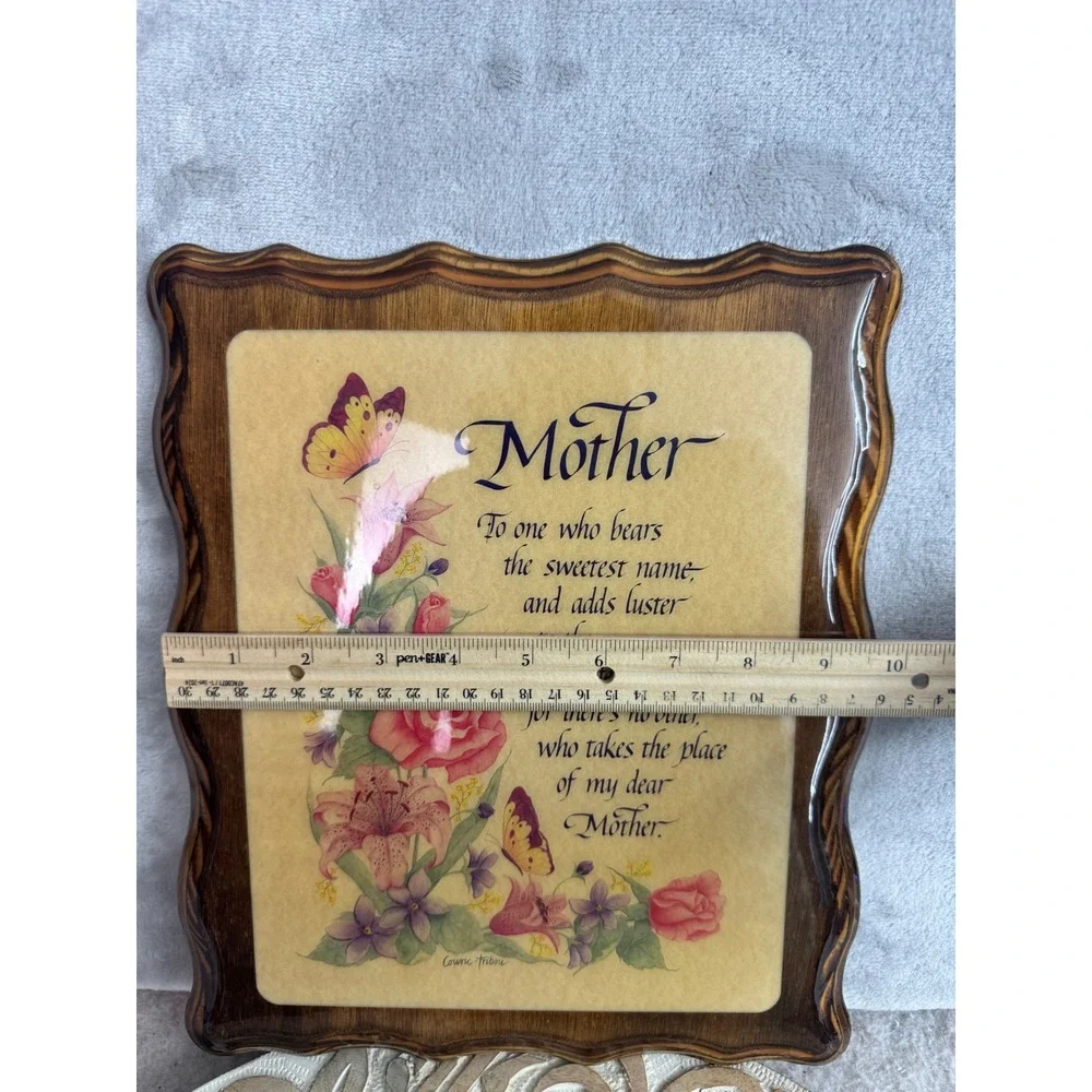 Vintage‎ Connie Tribou Mother Poem Wood Wall Plaque Floral Butterfly Glossy 10x8